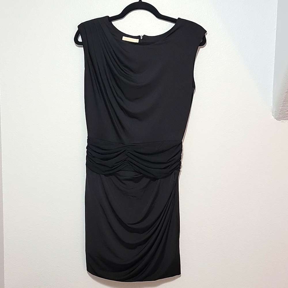 100% Silk, Jahaanara Black Dress with Ruched Waist, Size 8